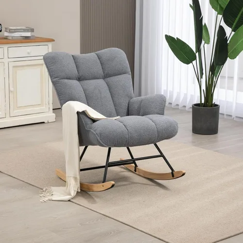 Miniatura 18 de SAETSFEG Mecedora de Guardería Teddy Tapizada Silla Mecedora Deslizante Silla de Acento Mecedora Asiento Acolchado con Respaldo Alto Sillón Silla