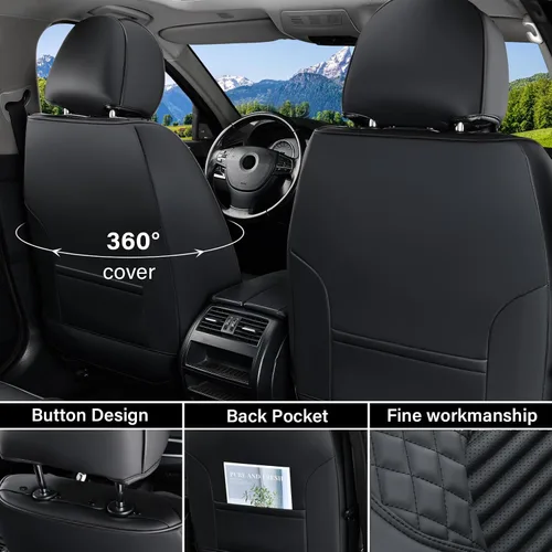 Miniatura 2 de Coverado Juego completo de fundas de asiento de automóvil negras de cuero, impermeables, delanteras y traseras, accesorios de auto, de ajuste Negro