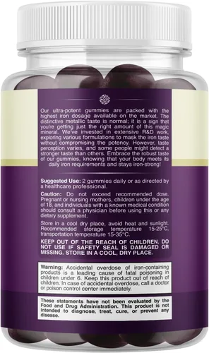 Miniatura 2 de Gomitas de suplemento de hierro extra fuertes para mujeres y hombres, hierro masticable con vitamina C y complejo B para constructor de sangre