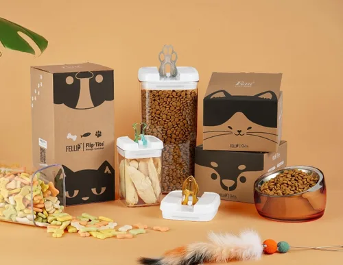 Miniatura 4 de Felli Flip Tite Contenedor de comida para mascotas con tapas herméticas, recipiente acrílico libre de BPA con asas de hueso de pata de pescado