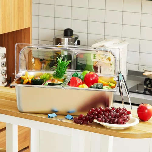Miniatura 7 de Tessco for you 16 piezas de contenedor de condimentos para servir alimentos y especias, con tapa, para exhibición en mostrador, enfriado, de acero