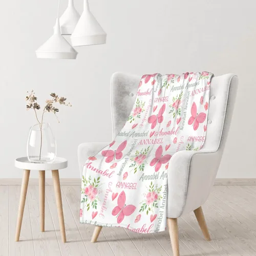 Miniatura 5 de Manta de bebé personalizada de Sandilya para niñas y niños, mariposas, manta de bebé personalizada con nombre, manta envolvente para niños pequeños