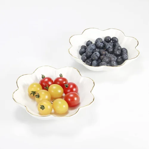 Miniatura 7 de Plato de Servir de Porcelana, Bandeja de Cerámica con Flores y Borde Metálico, Platos de Servir para Bodas, Perfecto para Fiestas, Ideal