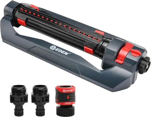 Miniatura 7 de Eden 94106 Rociador oscilante turbo, cubre hasta 4,000 pies cuadrados, 18 boquillas de precisión, base pesada, rango ajustable, perilla de control