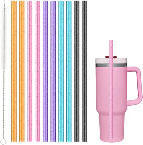 Popote de repuesto para vaso Stanley Cup de 40 onzas, 30 onzas y 64 onzas, paquete de 10 popotes largos reutilizables de color con cepillo de Pajita