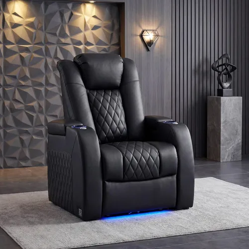 Miniatura 2 de Weilianda Asientos de Cine en Casa de Cuero de Grano Superior Silla Reclinable con Reposacabezas Eléctrico y Reclinación Asientos de Película Sofá