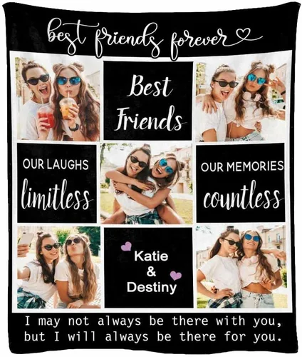 Miniatura 26 de Manta de franela suave personalizada para BFF con 6 fotos, tamaño de manta de 30 x 40 pulgadas