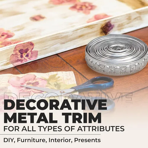 Miniatura 5 de CraftyCrocodile Cinta de metal para manualidades de decoración, ribete plateado decorativo para manualidades, 0.8 pulgadas, 3 yardas de largo