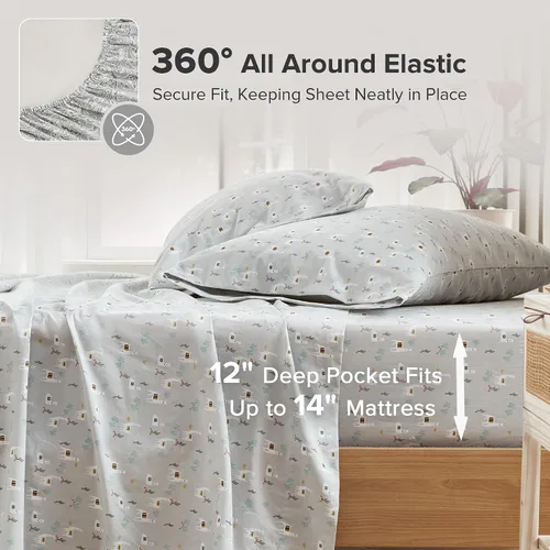 Miniatura 2 de Comfort Spaces Juego de sábanas 100% algodón transpirable, ligero, suave, con bolsillo elástico de 12 pulgadas que se adapta a colchones de hasta 14