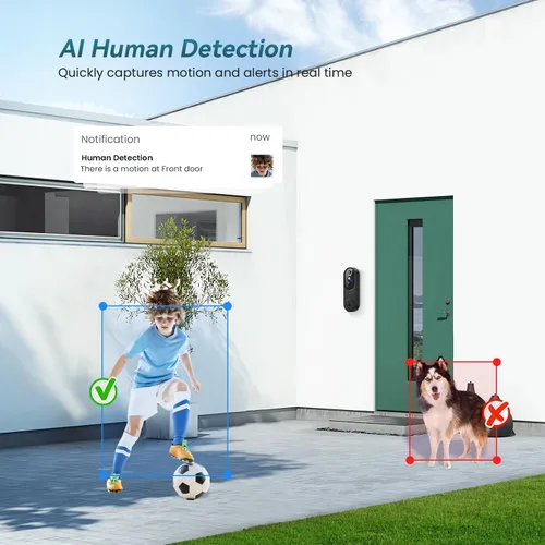 Miniatura 8 de Orbitell Cámara de timbre de video inalámbrica Wi-Fi con audio bidireccional, detección de movimiento AI, visión nocturna y almacenamiento