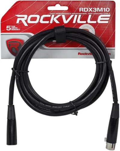 Miniatura 9 de Rockville RockPAR50 - Paquete de 10 luces LED RGB compactas para DJ/Club DMX con doble soporte, cable DMX DMX de 25 pies y 3 pines, (9) cables DMX
