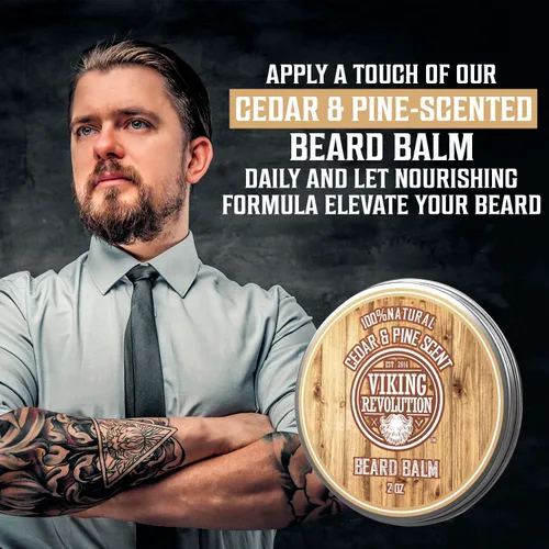 Miniatura 5 de Viking Revolution Bálsamo para barba de cedro y pino, mantequilla con aceite de argán, suavizante e hidratante para hombres, cera para barbas