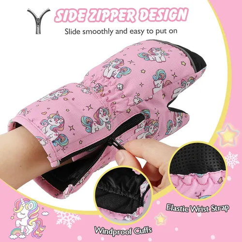 Miniatura 2 de MoKo Guantes de nieve para niños pequeños, antideslizantes, impermeables, con cremallera, de tela de terciopelo cálido, guantes de esquí para niños