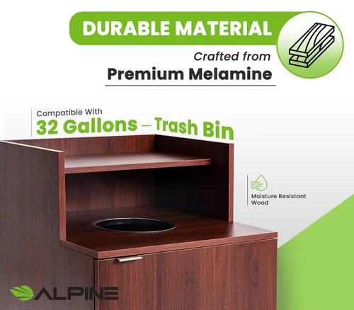 Miniatura 3 de Alpine Restaurant Trash Bin Cabinet - Commercial Trash Can Garbage Receptacle Indoor with Tray Holder for 32 Gallon Garbage Bin (Mahogany)