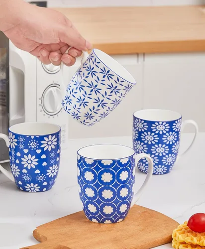 Miniatura 4 de AntoKueh Tazas de café de porcelana de 14 onzas, tazas de cerámica, paquete de 6 con asa para café, coca, capuchino, lavavajillas, aptas