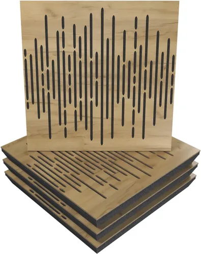 Panel acústico difuso de absorción de sonido, «onda» para rec.studio | Madera laminada, (paquete de 4):, Roble