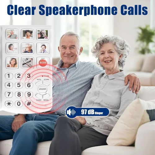Miniatura 3 de Teléfonos fijos para personas mayores, teléfono simple con botón grande para personas mayores con cable teléfono fijo para personas con discapacidad