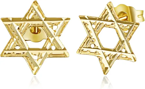 Miniatura 2 de Aretes con estrella de David de oro amarillo de 14 k 0394 x 0394in