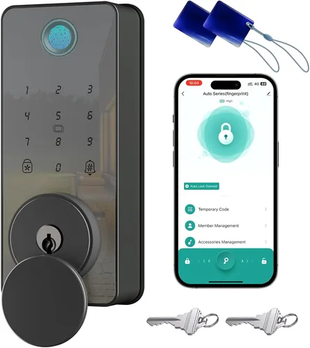 Miniatura 12 de Cerradura de puerta de entrada sin llave, cerradura de puerta de huellas dactilares, cerradura de puerta inteligente con teclado, cerradura de Negro