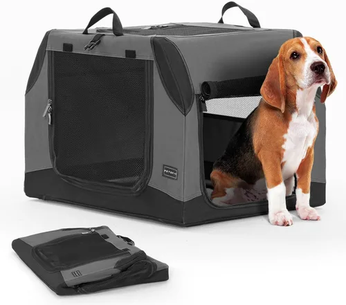 Miniatura 13 de PETSFIT Jaula de viaje para perros, jaula para perros de lados suaves, estructura ajustable resistente de 36 pulgadas, fácil de instalar, jaula Gris