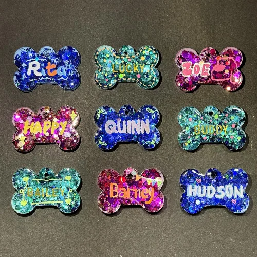 Miniatura 7 de ResinWorld Juego de moldes de silicona de hueso de perro de 2 y 1.5 pulgadas con 15 llaveros y 15 anillos de salto, molde de etiqueta para mascotas