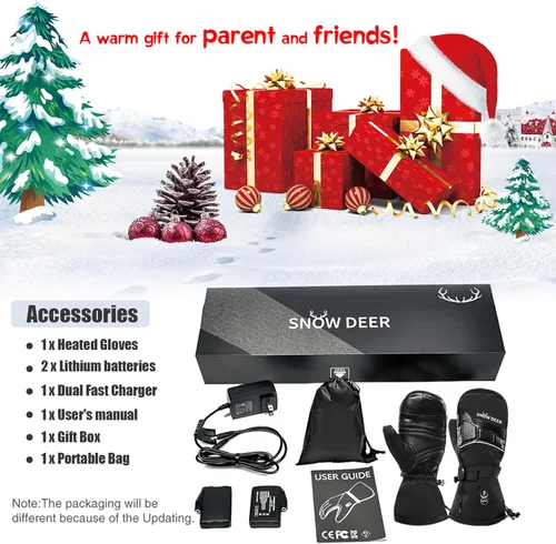 Miniatura 7 de SNOW DEER Manoplas térmicas para hombres y mujeres, guantes de esquí impermeables con pantalla táctil, batería de 7.4V 3000mAh, guantes eléctricos