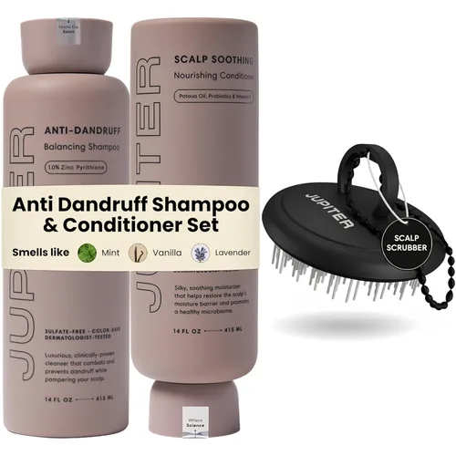 Jupiter Champú anticaspa, acondicionador y exfoliante de cuero cabelludo para cuero cabelludo escamoso, con picazón y seco - Hidrata y reduce las
