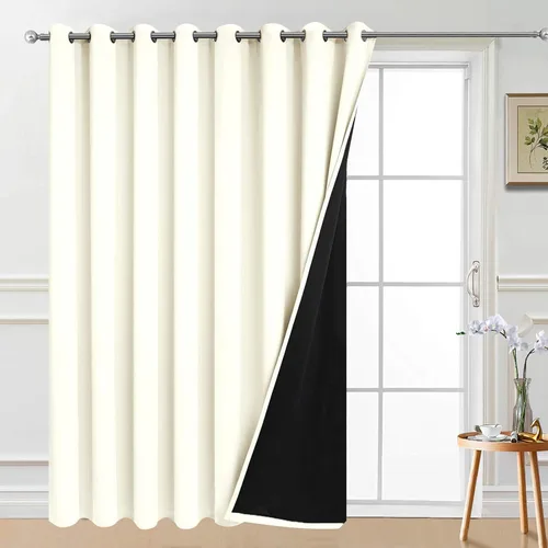 Yakamok - Cortina 100% opaca para puerta de patio, paneles extraanchos, para puerta corrediza, con ojales, cortina térmica, color crema, 100