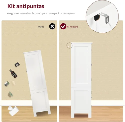 Miniatura 9 de TEENFON Armario de despensa de 43 pies de alto con 4 puertas, armario de cocina con 6 estantes de puerta, armario de almacenamiento-despensa