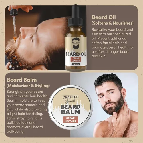 Miniatura 4 de Juego de aceite y bálsamo para barba, cuidado de la barba más suave, suave e hidratado, aroma de madera de cedro, regalo para hombres