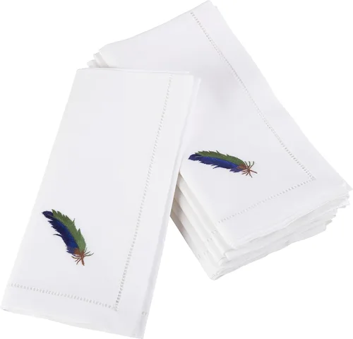 Miniatura 26 de Juego de 6 servilletas bordadas de magnolia hechas a mano con borde cosido