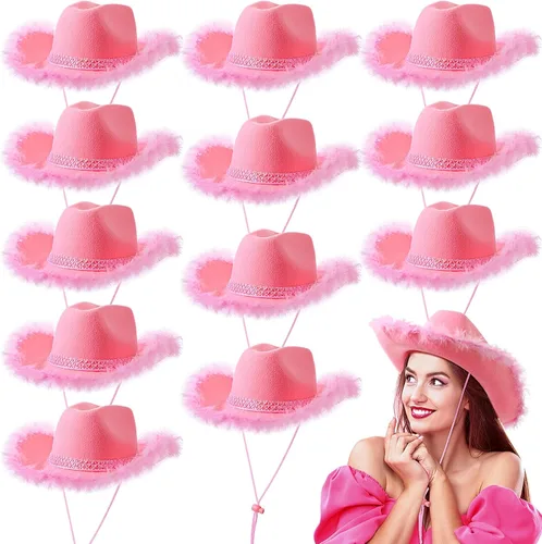 Unittype 12 piezas de sombrero de vaquera de lentejuelas de plumas para mujer, fiesta, cumpleaños, Halloween, disfraz occidental, juego de rol