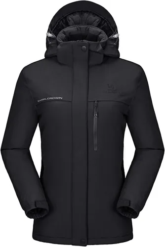 Miniatura 13 de CAMEL CROWN - Chamarra de esquí para mujer, impermeable, con capucha desmontable, rompevientos, forro polar, parka para lluvia