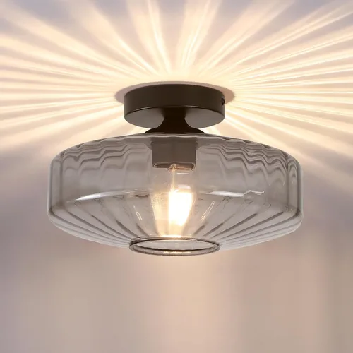 Miniatura 10 de Lámpara de techo de montaje semiempotrado, luces de techo de vidrio verde vintage de 11.8", lámpara de techo de 1 luz de estilo moderno de mediados