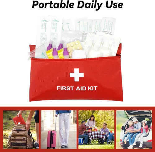 Miniatura 5 de Faylapa 6 mini bolsas vacías de primeros auxilios, mini bolsa vacía de viaje para botiquín de primeros auxilios para viajes, hogar, oficina, Rojo