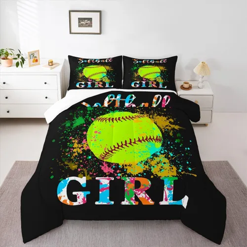 Miniatura 4 de jejeloiu Juego de edredón de sóftbol para niños, tamaño matrimonial, juego de ropa de cama con temática deportiva para niños, niñas, adolescentes