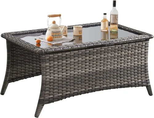Miniatura 21 de Belord Juego de muebles de exterior, sillas de mimbre para patio, muebles de ratán de 3 piezas con mesa auxiliar, juegos de sillas bistró de patio