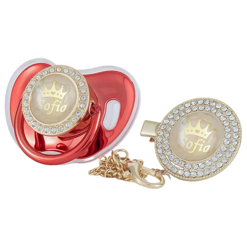 Miniatura 25 de Juego de Chupete y Clip Personalizado con Nombre en Oro Rosa con Brillos, Regalo Ideal para Baby Shower, Sesión de Fotos de Recién Nacido y Recuerdo