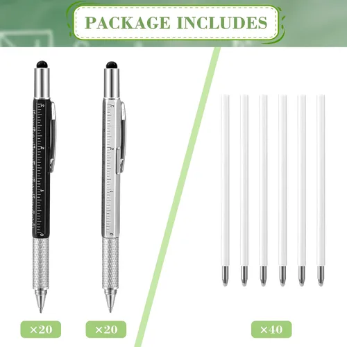 Miniatura 2 de 40 bolígrafos multiherramienta 6 en 1, destornillador multifunción con medidor de nivel de regla y 40 recambios de tinta negra, regalos para el día