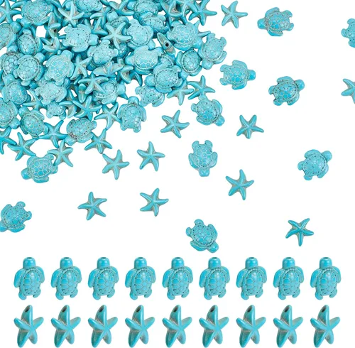 Miniatura 8 de Arricraft Alrededor de 118 cuentas de turquesa, 2 estilos de estrellas de mar sintéticas turquesa estrella de mar dijes para hacer pulseras