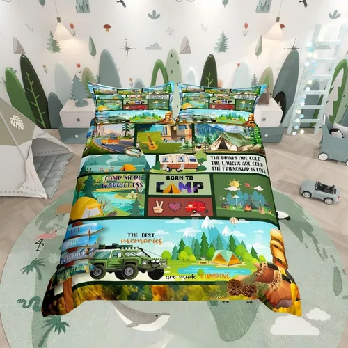 Miniatura 34 de Juego de funda de edredón con reglas de campamento, tamaño Queen para niños, funda de edredón rústica para campamento (sin edredón), funda de Multi
