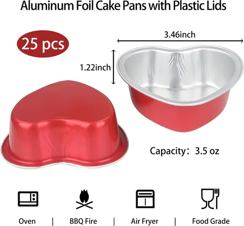 Miniatura 2 de Moldes para pasteles en forma de corazón de 3.5 pulgadas, molde de papel de aluminio con tapas, 25 piezas desechables de corazón pequeño
