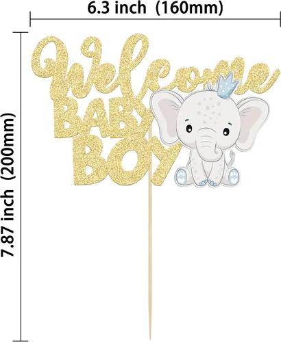 Miniatura 2 de Gyufise 1 pieza de decoración de pastel de bebé con purpurina dorada para baby shower, elefante para pasteles, decoración para recién nacidos