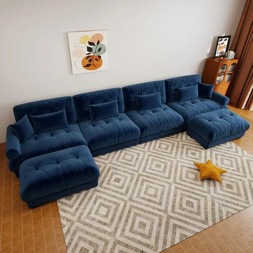 Miniatura 104 de Sofá modular de gran tamaño de 94 pulgadas, sofás seccionales grandes de color beige y blanco para sala de estar, juego de sofá de terciopelo, sofás