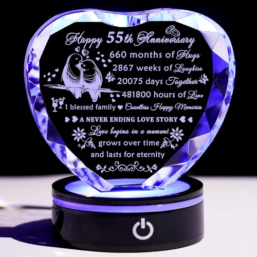 Miniatura 20 de YWHL Regalos de corazón de cristal para parejas con base LED, grabado con láser, regalo de recuerdo de feliz décimo aniversario para esposa, marido