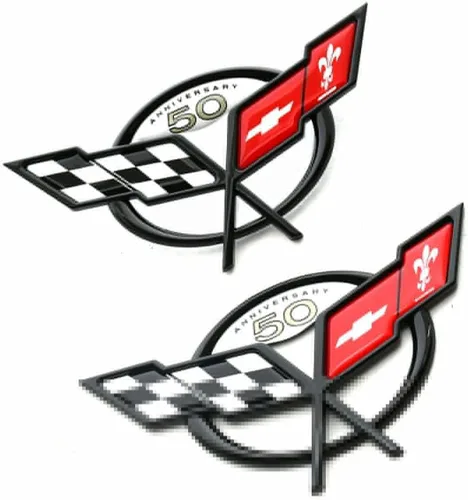 Miniatura 4 de Juego de 2 emblemas de tapa de nariz y tronco para Corvette 2003 50 aniversario, nuevas reproducciones de repuesto para Corvette, negro y rojo