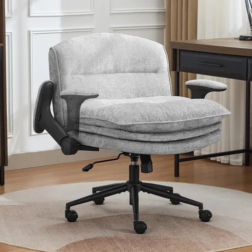 Miniatura 14 de Silla cruzada con brazos abatibles, silla ancha con patas cruzadas con cojín de 3 capas, silla ergonómica de escritorio de oficina con ruedas, silla