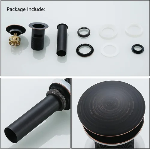 Miniatura 6 de Desagüe desplegable de bronce aceitado con desbordamiento, drenaje de lavabo de baño con colador de pelo, cesta de recogedor de pelo, drenaje