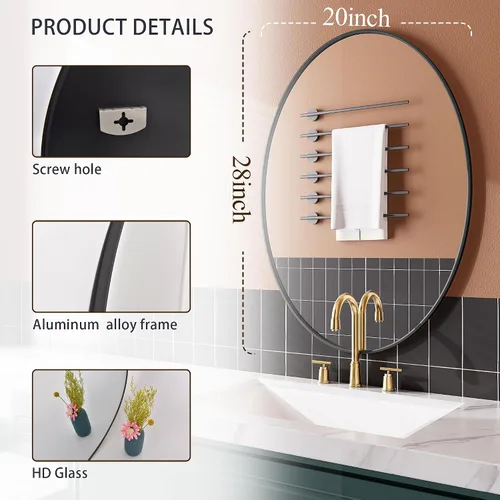 Miniatura 2 de AUYHM Espejo ovalado, espejo de baño pequeño de 20 x 28 pulgadas, espejos de baño, espejo negro para baño, espejos ovalados para baño, espejo