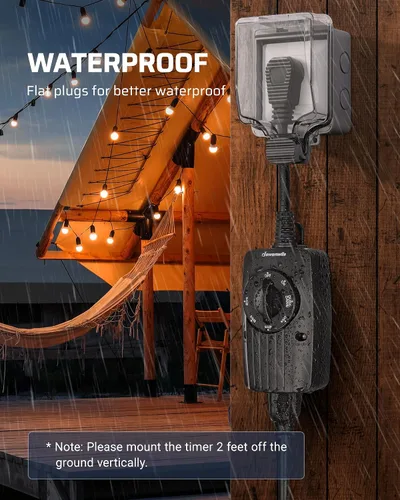 Miniatura 4 de DEWENWILS Temporizador de luz para exteriores, del atardecer al amanecer, resistente a la intemperie, temporizador de enchufe para jardín